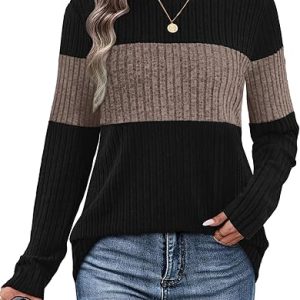 Womens Sweaters Trendy Color Block Tops