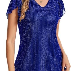 Womens Glitter Tops Short Sleeve