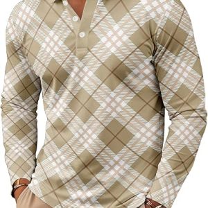 Mens Long Sleeve Polo Shirts Classic Casual Button Polo