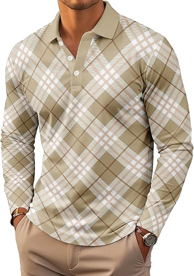 Mens Long Sleeve Polo Shirts Classic Casual Button Polo