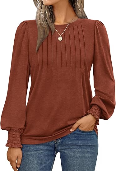 Long Sleeve Shirts Womens Pleated